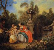 A Lady and Gentleman Taking Coffee with Children in a Garden, Nicolas Lancret